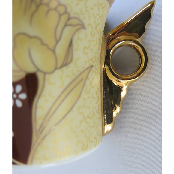 Vintage Porcelain Espresso Turkish Arabic Coffee Cups Saucers Floral Gold Set 4 - Picture 7 of 13